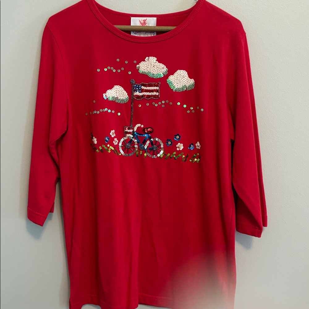 Quacker Factory Red Sequin Bicycle Top